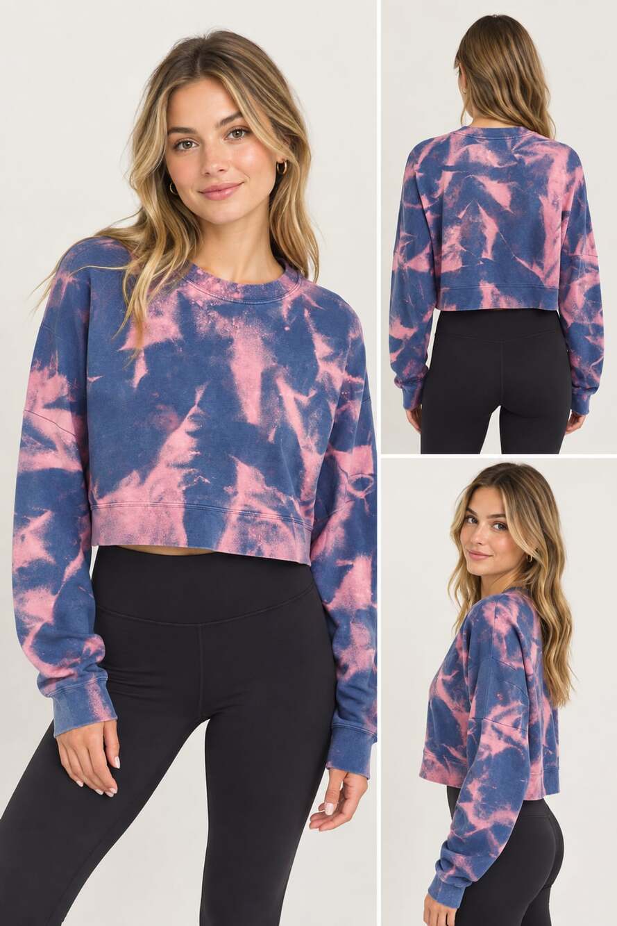Alo Yoga Cropped Sweatshirt Size XS with CUSTOM Bleach Tie Dye Pullover
